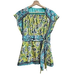 100% Silk Nanette Lepore "Ciao Bella" Print Wrap Blouse, Size Small